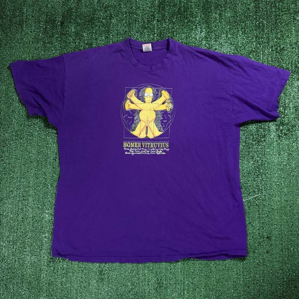 Vintage Y2K Fruit of the Loom The Simpsons Homer Vitruvius Graphic T-Shirt XXL